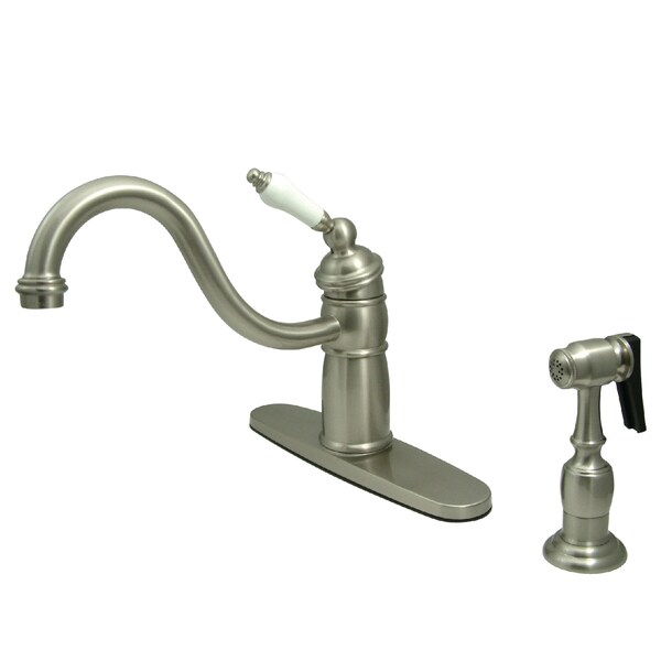 Kingston Brass Mono Block Kitchen Faucet W/ Sprayer, Brushed Nickel KB1578PLBS - main